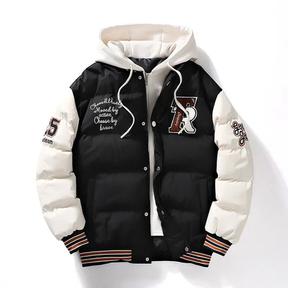 MAYFAIR HOODED VARSITY PUFFER