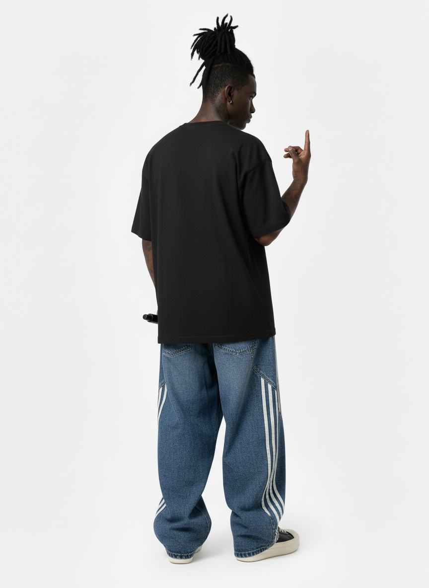 Denim Contrast Striped Stitching Barrel Jeans