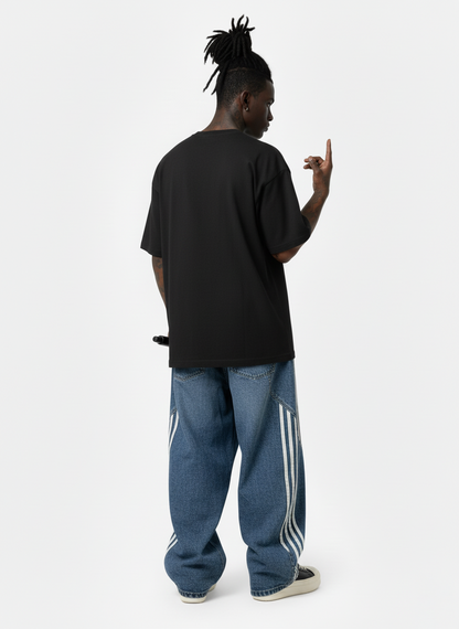 Denim Contrast Striped Stitching Barrel Jeans