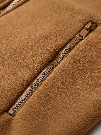 Teddy Lined Polar Fleece Zip-Up Stand Collar Jacket