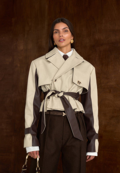Lelia - Cropped Gabardine Trench Coat With Belt