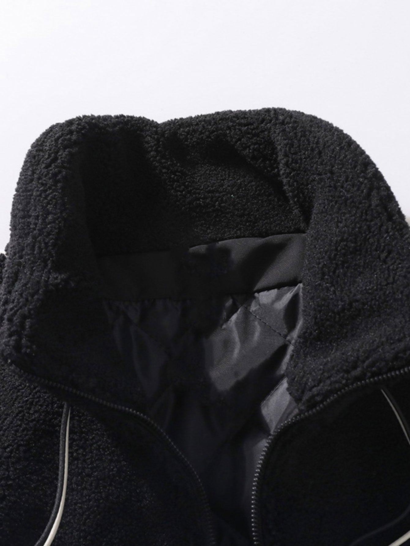 Teddy Fleece Checkerboard Stand Collar Jacket