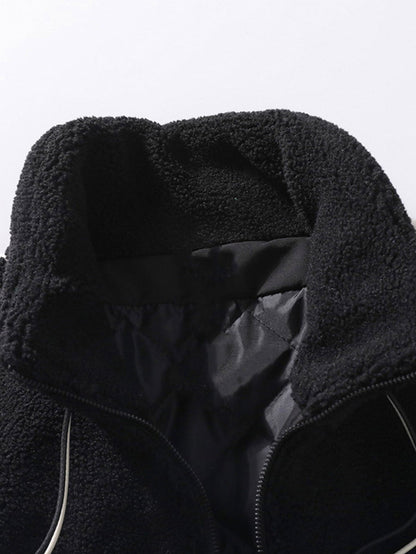 Teddy Fleece Checkerboard Stand Collar Jacket