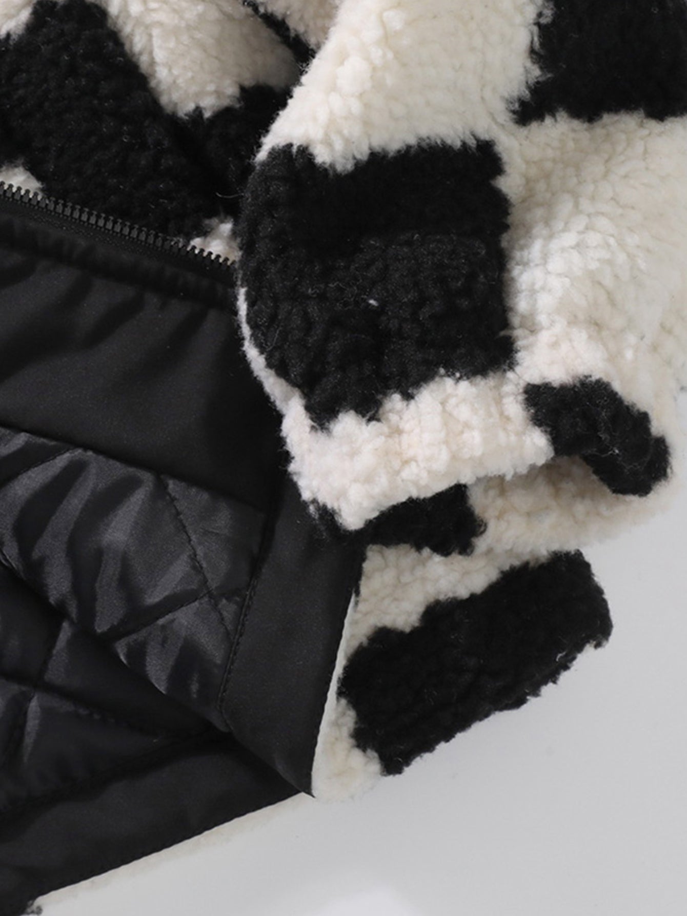 Teddy Fleece Checkerboard Stand Collar Jacket