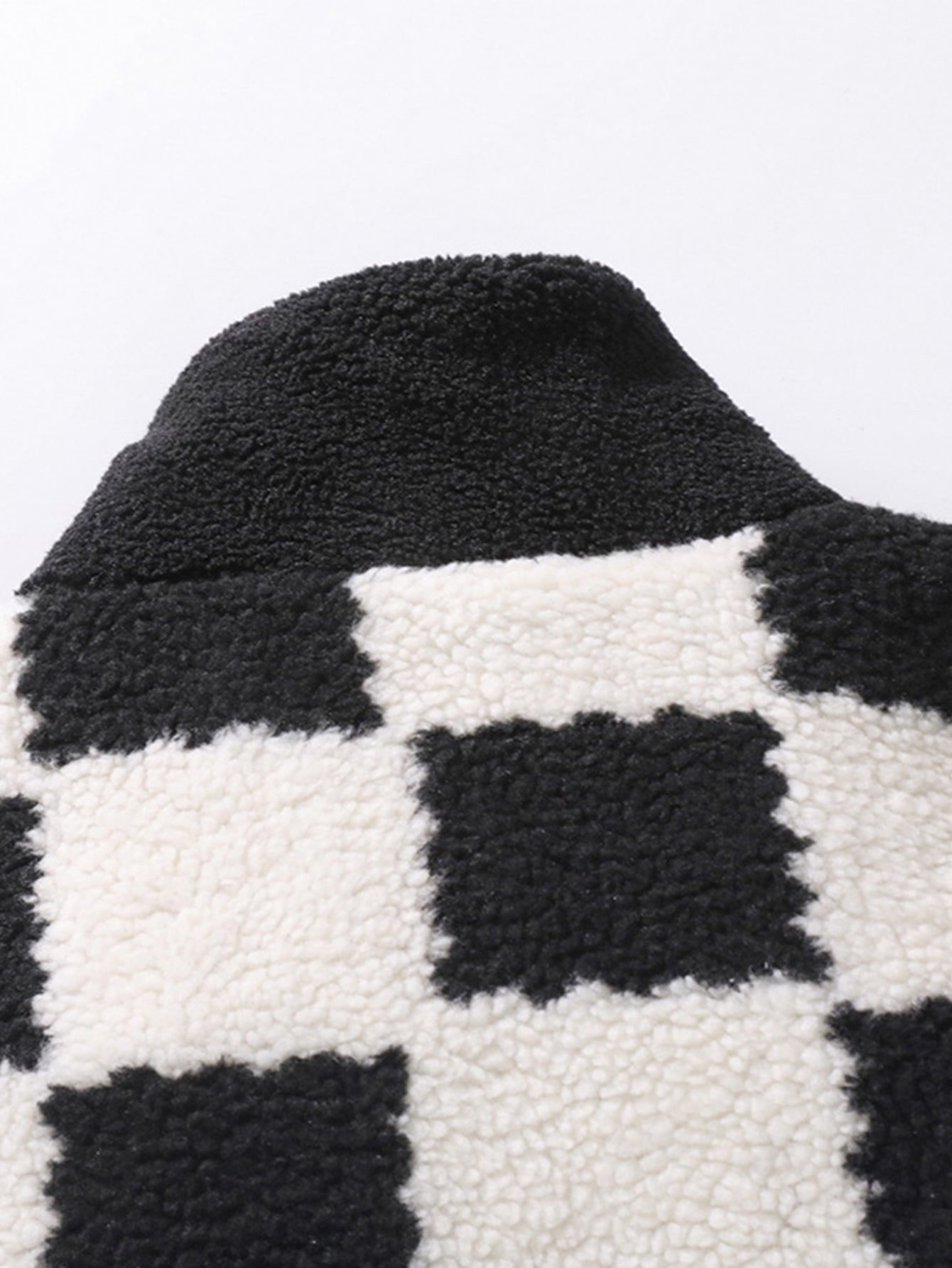 Teddy Fleece Checkerboard Stand Collar Jacket