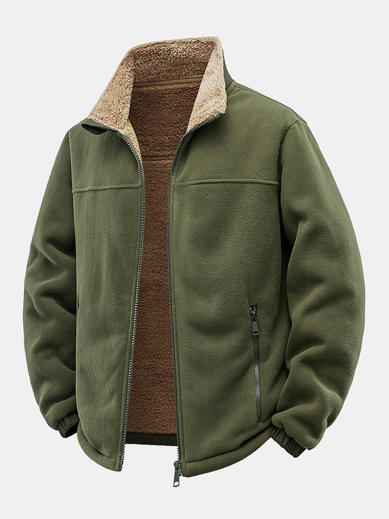 Teddy Lined Polar Fleece Zip-Up Stand Collar Jacket