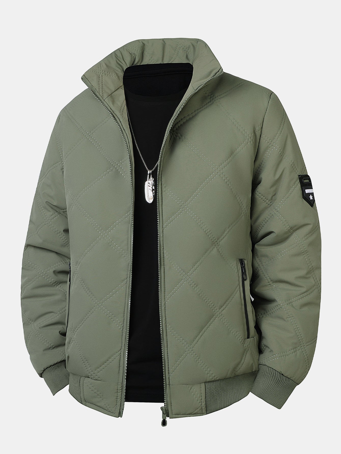 Faux Fur Lined Quilted Stand Collar Jacket