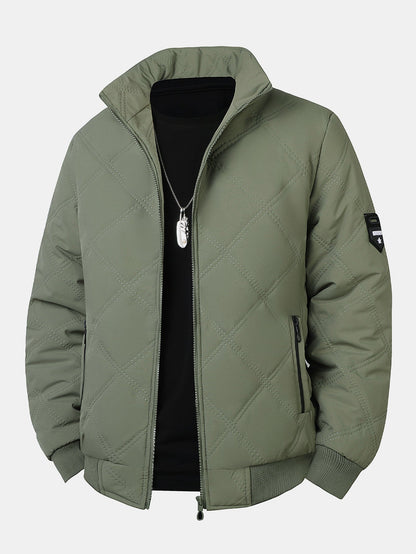 Faux Fur Lined Quilted Stand Collar Jacket