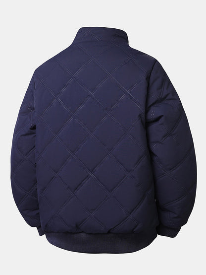 Faux Fur Lined Quilted Stand Collar Jacket