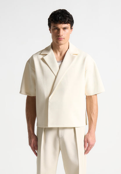 Boxy Twill Double Breasted Shirt - Cream