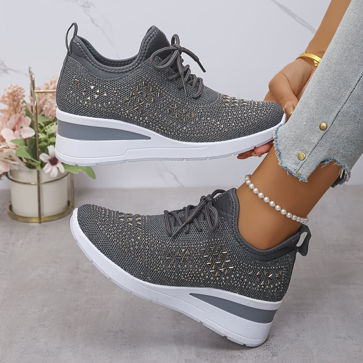 Casual Fashion Breathable Rhinestone-Embellished Orthopaedic Sneakers