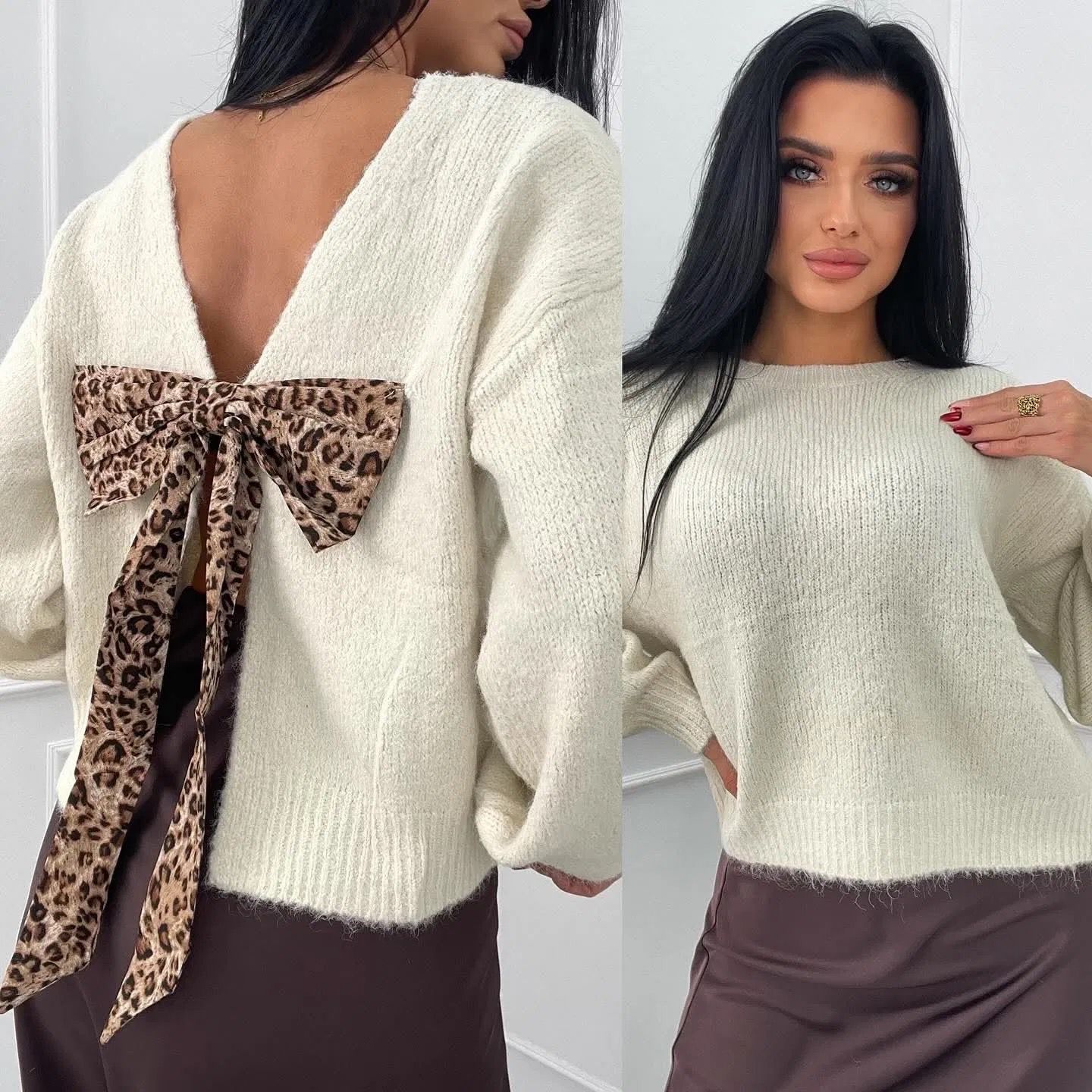 Cozy Chic Sweater with Animal-Print on the Back