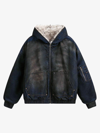 Cotton Washed Fur Hooded Jacket
