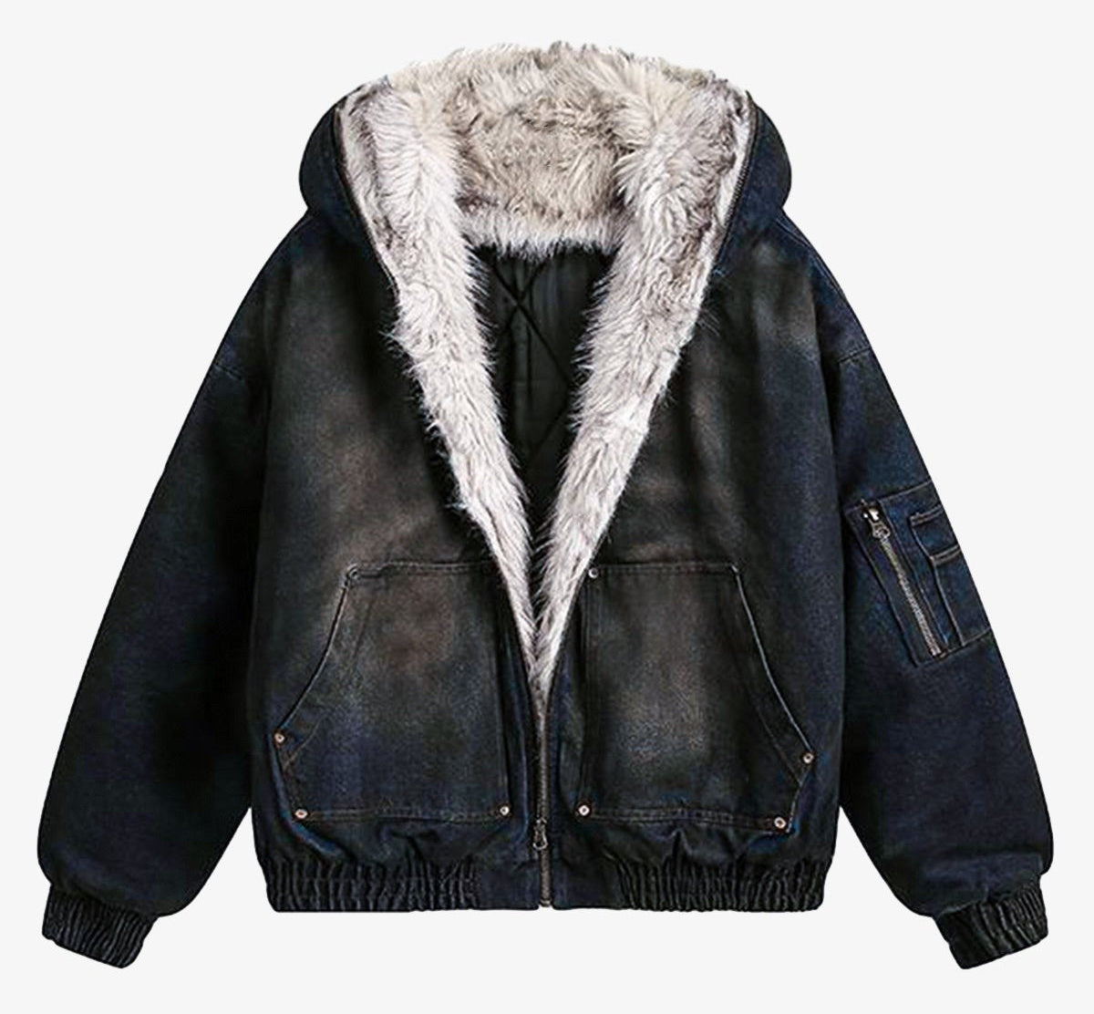 Cotton Washed Fur Hooded Jacket
