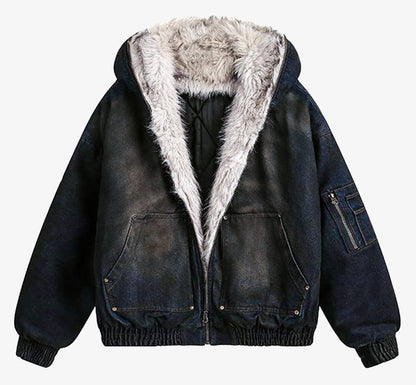 Cotton Washed Fur Hooded Jacket