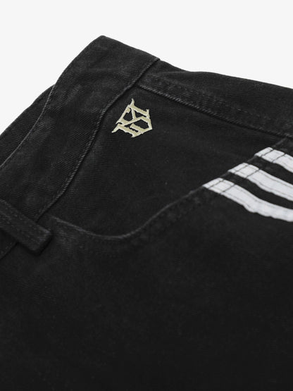 Denim Contrast Striped Stitching Barrel Jeans