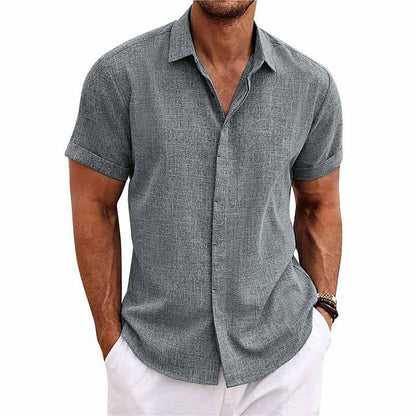 Men's Lapel Cotton Linen Short Sleeve Shirt