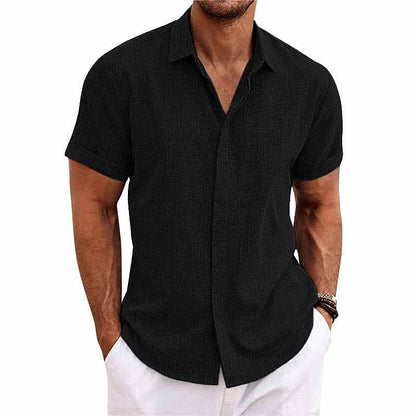 Men's Lapel Cotton Linen Short Sleeve Shirt