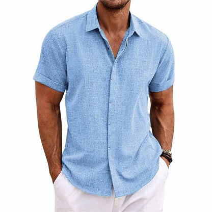 Men's Lapel Cotton Linen Short Sleeve Shirt