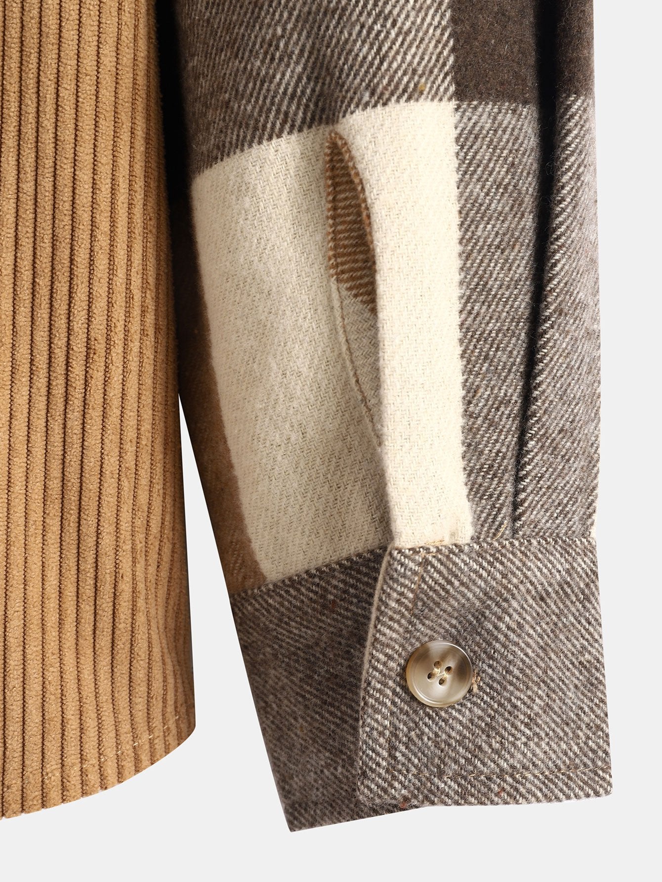 Relax Fit Flannel Plaid Corduroy Patchwork Hooded Shirt & Straight Leg Corduroy Pants